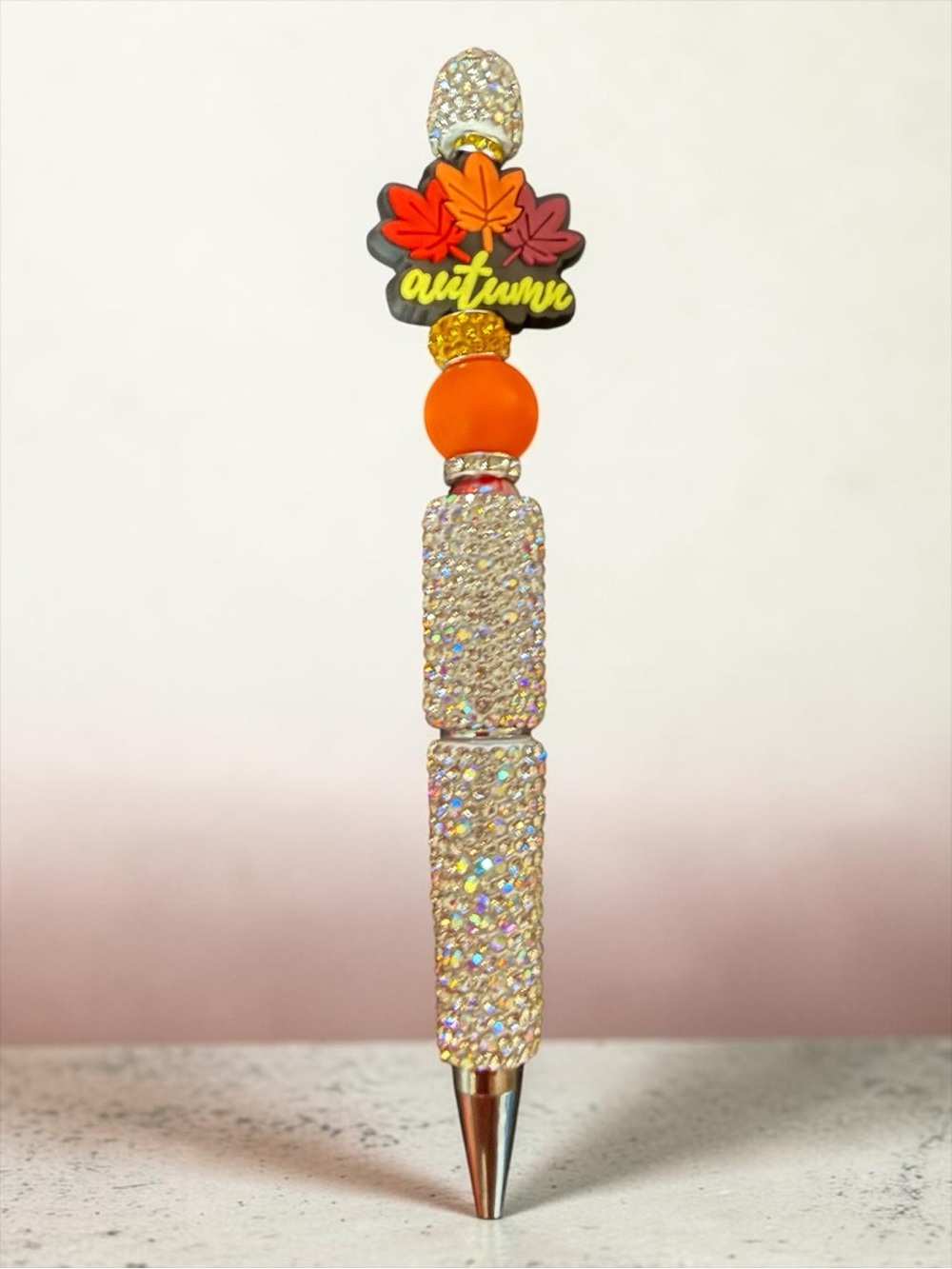 Autumn Leaf Crystal Rhinestone Pen - Orange Accent